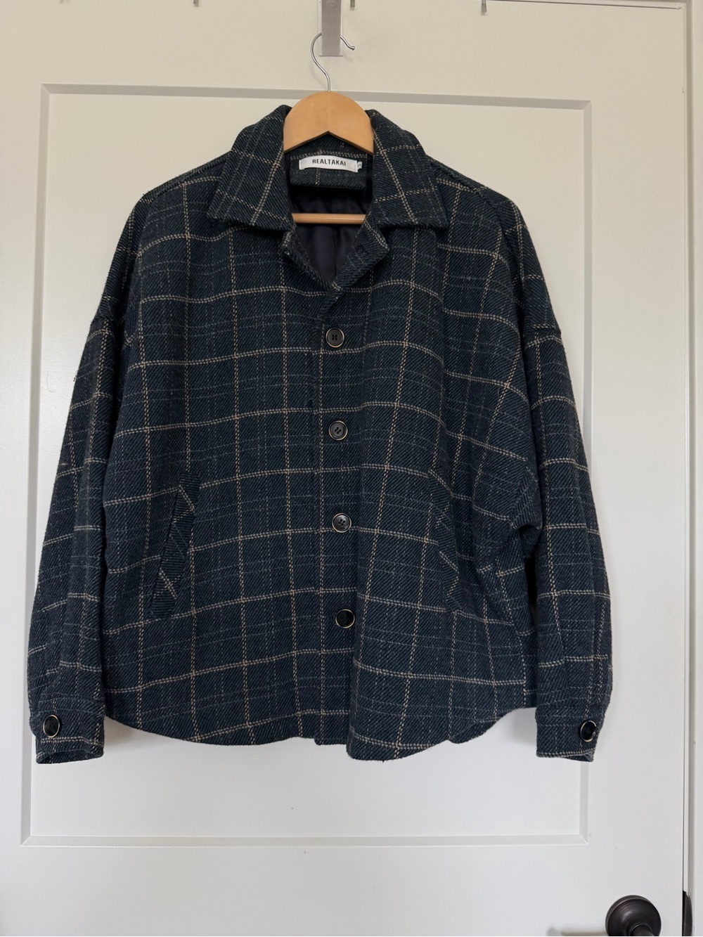 Realtakai Dark Gray Plaid Military Field-Style Jacket Oversized Goth Academia S